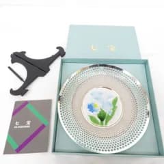 骨董・民芸品 安藤七宝 ANDO 七宝焼き 銘々皿 菓子皿 飾り皿 ブルー 青 花柄 昭和レトロ 未使用品
