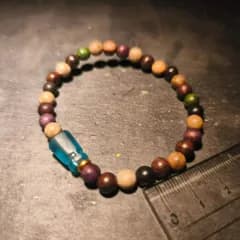 “心を整える青”｜ナチュラルブレスレット｜木×ガラス｜ハンドメイド