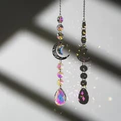 【新品】 サンキャッチャー キラキラクリスタル星月窓玄関飾り 開運ペンダント 人気水晶ガラスさんきゃっちゃー キット 恋愛、風水アップ ハンギング窓/玄関/入口/車内飾り (Silver Moon-A) 0