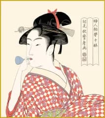 絵画 高精細デジタル版画 特色工芸色紙 名作複製画色紙 色紙寸法 約24.2x27.3cm 喜多川歌麿「ビードロを吹く娘」