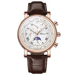 【新品】 星空 腕時計 メンズ 本革ベルト ストップウォッチ: ローマ字 アナログ表示 夜光 カレンダー ムーンフェイズ 3ATM防水 クォーツ レジャー ビジネス おしゃれ ファション アクセサリー - 誕生日 記念日 クリスマス バレンタインデー 彼氏 1