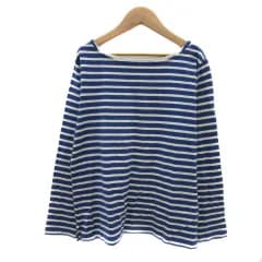グリーンノート gree nout Tシャツ カットソー 長袖 ボートネック ボーダー柄 レース 大きいサイズ 19 青 ブルー 白 ホワイト /YS2
