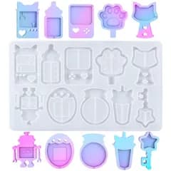 【特価セール】ファッション 装飾 アクセサリー ギフト ペンダント かわいい 猫耳 キャッチ UFO 哺乳瓶 ゲーム機 ロボット内部ロッキング 流砂金型 樹脂金型 10種類 型 レジン レジン シリコンモールド