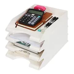 【在庫処分】白 書類収納 4段 書類整理トレー 縦型 レタートレー 卓上収納ラック 書類棚 レターケース 小物収納 ファイル収納 a4 机上 デスクトレー 書類トレー 新聞/雑誌/ファイル/フォルダー/書類入れ 文房具 QUEEN 収納 整理整頓 RAIN 積