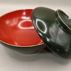 【アンティーク】骨董品　（美品）漆塗り　吸い物椀10客セット　天然木　蓋つき　金彩　朱縁