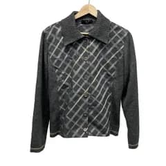 DAKS(ダックス) ブルゾン サイズ44 XL レディース - グレー×シルバー×イエロー 長袖/ニット/チェック柄/春/秋