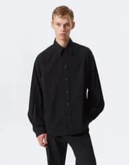 ウィークデイ メンズ トップス シャツ Weekday oversized poplin shirt andark blue stripe Black pinstripe ブラック