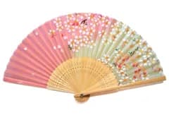 旭王 扇子職人の手作り 婦人 シルク 扇子 21cm 30間 舞い桜 ピンク 121005