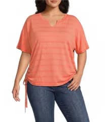 ウエストバウンド レディース トップス シャツ Vネック プラスサイズ Westbound Plusize Short Sleeve VNeck Side Tie Top Living Coral コーラル