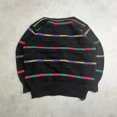 vintage ニット ブラック マルチカラー ボーダー ラメ 短丈 M 90s カジュアル
