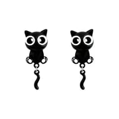 【数量限定】猫 ブラック 金属アレルギー対応 立体耳飾り 人気猫が揺れ ピアス レディース ぶら下がり 両耳用 黒猫ピアス シンプル可愛い ねこ