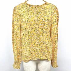 【中古】[印象A] ZARA プルオーバーシャツ ブラウス 長袖 花柄 トロピカル生地 ピンタックプリーツ レーヨン100% M イエロー 黄×黒×緑×白 レディース