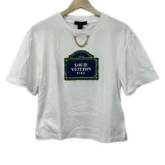 LOUIS VUITTON(ルイヴィトン) 半袖Tシャツ サイズM レディース LV ストリートサイン Tシャツ 白×ネイビー×マルチ LVチェーン/23AW