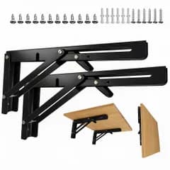 【新着商品】(2 L字型、耐荷重150kg、壁掛け、2本セット、ネジ付き 黒 - 20cm) 折りたたみブラケット棚受け金具