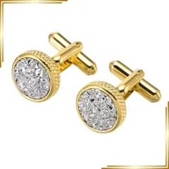 【新品】 Rockyu カフリンクス メンズ クリスタル クラスター サファイア ブラック グリーン ゴールド シルバー ステンレス フォーマル 結婚式 袖扣セット 9種類 (金色のホワイトクリスタル) 0