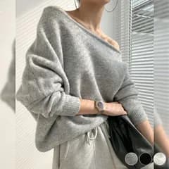 人気商品 ニット レディース トップス セーター オフショルダー アンシンメトリー 無地 スラッシュドネック おしゃれ セクシー 秋 冬 グレー ブラック ベージュ 韓国