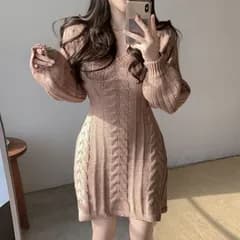 人気商品 タイトワンピース ニットワンピース レディース ニット 長袖 ニットセーター
