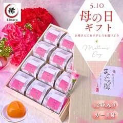 母の日ギフト 送料無料　特上　高級完熟紀州南高梅特選の大粒12粒　選べる人気の梅干し　個包装タイプ　木箱 風呂敷 カーネーション メッセージカード　減塩はちみつ梅干し　元祖８％梅干し　しそ梅干し　白干し　かつお梅干し　うめぼし　kimaru　和歌山県産　免疫力