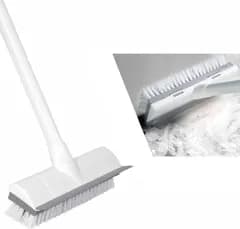 デッキブラシ 掃除用ブラシ 2in1 CLEANHOME 水切りワイパー タイルブラシ 3段ポール 長さ調節可能 47cm-127cm ベランダ/玄関/床/庭園にも適用 掃除用品 風呂掃除 (ホワイト)