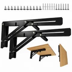 折りたたみブラケット棚受け金具 - L字型、耐荷重150kg、壁掛け、2本セット、ネジ付き (2 黒 20cm)