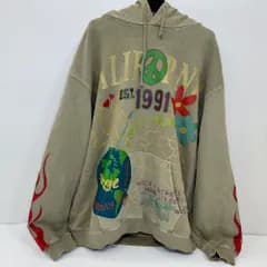 07w70120 XLARGE (エクストララージ) PIGMENTDYED PEACE HOODED SWEATSHIRT ピグメントダイ ピースフーディースウェットパーカー XLサイズ カンガルーポケット ベージュ/中古品  パーカー