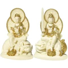 【新品】 YUYAKESHI 菩薩 置物 厄除け 普賢 文殊 インテリア 風水 仏像 お守り本尊 開運 祈る ココヤシの果実 仏壇 ボックス付き（金色の輪郭セット） 1