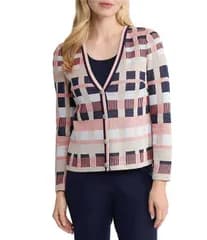 ミンウォン レディース アウター ニット・セーター Vネック カラーブロック カーディガン Ming Wang Jacquard Colorblocknit VNeck Long Sleeve Cardigan Sunkist CoralMulti コーラル
