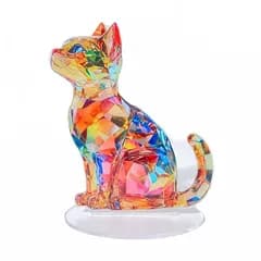 【新品】 Minorel クリスタルプリントキャット 猫 アクリルスタンド クリスタル風 インテリア 置物 オブジェ 飾り 風水 幸運 0