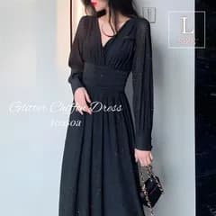 toasoa ワンピース レディース きれいめ ロング シフォン 楊柳 ラメ 02 - 黒 (ブラック,  L)