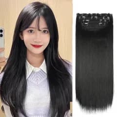 QIAORUIXIN 襟足ウィッグ 4枚60ｍセット クリップ式 エクステ ワンタッチサラ ストレート ロング ワンタッチエクステ ハーフウィッグ つけ毛 部分ウィッグ ハーフウィッグ 普段使い向け 装着簡単 (ブラック)