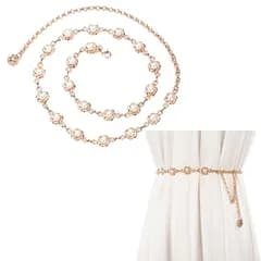 【新品】 [ZHEJIA] チェーンベルト花 パール ウエストベルト レディースベルト チェーン サッシュベルト 花 真珠 腰部飾り飾りベルト ベルト ドレスの装飾 調節可能な長さ お洒落 贈り物 アクセサリー 宴会 パーティー 結婚式 誕生日 大人 レデ 1