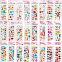 【BEAUTY PLAYER】かわいい シール 大量 子供&幼児用3D 24枚入り手帳に貼りるぷくぷくご褒美シール 動物 車 恐竜 深海生物