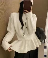 ニット ペプラムニットトップス レディース 2WAY ニット セーター 長袖 リブ切替 クルーネック 無地 着やせ 体型カバー きれいめ カジュアル 春秋冬