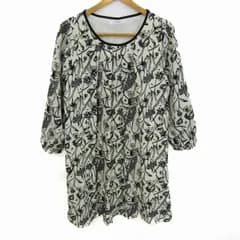 サイレントワース チュニック シャツ トップス 長袖 ギャザー ワンピース 花柄 レディース ﾌﾘｰサイズ 白×黒 SILENT WORTH 【中古】