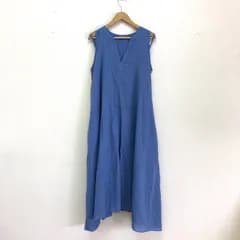 Vin スコットクラブ ヤマダヤ 23SS キーネックコットンボイルワンピース キャミレイヤード風 コットン100% ノースリーブ 青 38 M