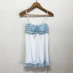 タグ付 ジェラートピケ ジェラピケ カップインキャミソール ギンガムチェックチュール フリル 白×水色 FREE