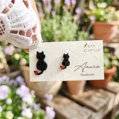【金属アレルギー対応】黒ねこ親子のピアス　イヤリング　サージカルステンレス