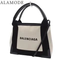 BALENCIAGA(バレンシアガ) ネイビーカバス XS ハンドバッグ 2WAY 肩掛け 斜め掛け ショルダー カバ コットンキャンバス カーフ アイボリー ブラック黒 シルバー金具 390346 レディース 40802191674【中古】【アラモード】