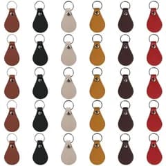 【新品】 30個のレザーキーフォブキット、6色のPUレザーキーホルダーブランク、キーリングとリベット付き、キーチェーン作成用の彫刻用キーチェーンブランク 0