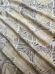 Sarasa Fabric 3m インド綿　ブロックプリント　淡いグリーン大きな花柄　　ハンドメイド　木版印刷　カットクロス