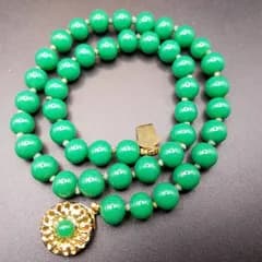 50's頃 Star Mark Creations 翡翠ビーズ お花型 ヴィンテージ ネックレス 鮮やかな緑 印象的 コスチュームジュエリー Y27-A