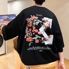 【在庫限り】ボタニカル柄 半袖 バックプリント Tシャツ アルファベットロゴ メンズ ビッグシルエット