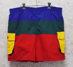 ビンテージ【ＬＬビーン】L.L.bean【紺ｘ赤ｘ黄ｘ緑】クレイジーパターン【バギーズショーツ】ナイロンショーツ【Ｍ／Ｌ】 EF1716-30