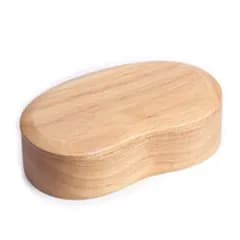 弁当箱 豆型 天然木製 一段弁当箱 そらまめ弁当箱 薄型 天然漆塗 ゴムバンド付属　※T字板なしモデルになります （製造過程で微細な小キズあり）　newpure