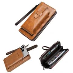 [STYLIVA] 長財布 機能付き スマホポーチ 大容量 2in1 スマホケース 一体型 財布 レザー 手ぶら 外出 クラッチバッグ 防水 ラウンドファスナー 高見え ソフト PUレザー 紙幣 小銭 カード パスポート メンズ iPhone Android