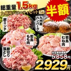 🍖【フォロワー限定★クーポン利用で半額！】総重量1,520g! お肉5種 バラエティセット 肉 豚肉 鶏肉 ハンバーグ 5種 福袋 ご当地風土 切り落とし 豚ミンチ 国産 豚 ミンチ うまかチキン モモ肉 むね肉 《1-5営業日以内に発送(土日祝除く)》