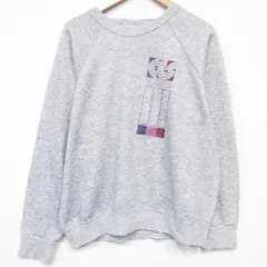 XL/古着 長袖 スウェット メンズ 80年代 80s アートデザイン ラグラン クルーネック 薄グレー 霜降り 26apr09