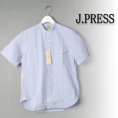 新品 ジェイプレス Jプレス J.PRESS 【クールマックス】サッカーマルチストライプ バンドカラーシャツ  L # 365