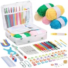 かぎ編み キット 100点セット あみものキット 初心者 5色毛糸・収納バッグ付き DIY 編み物 手編みクラフト セット 大人 基礎 かぎ針 基本 入門 Lurrose アートツール