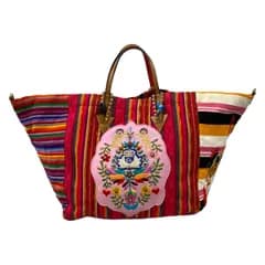 CHRISTIAN LOUBOUTIN(クリスチャンルブタン) トートバッグ メキシカバ ボルドー×ピンク×マルチ ストライプ/スタッズ/刺繍 レザー